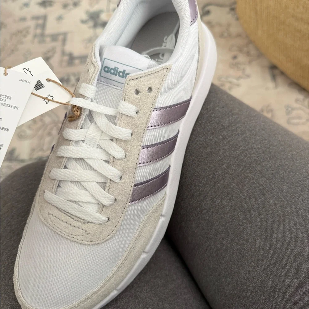 adidas White Sneakers with Lilac Metallic Stripes - Picture 3 of 6